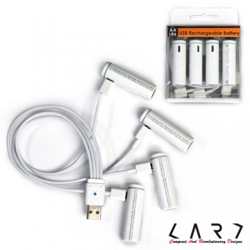 AA(3號) USB 環保電池 4入 - 白